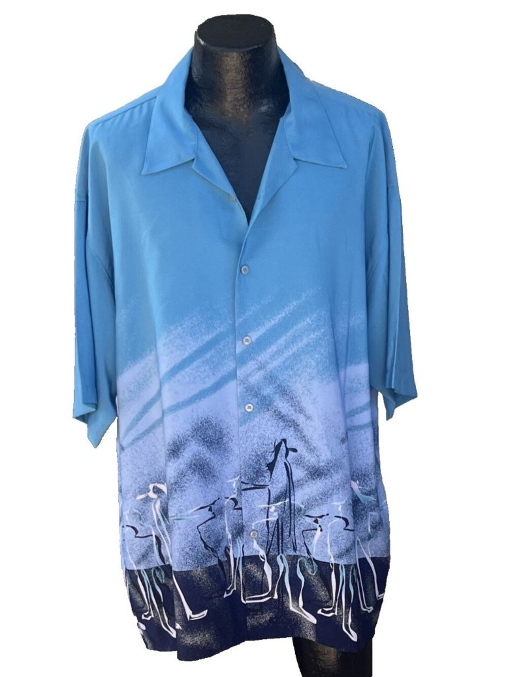 Vintage Koman Sport Mens XXL Blue Abstract Graphic Print Short Sleeve Shirt